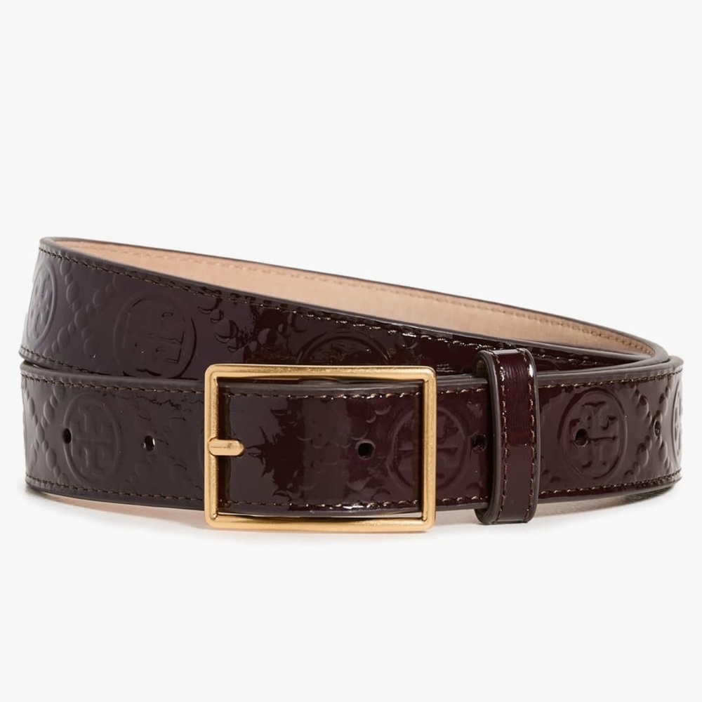 Tory Burch T Monogram Embossed Patent Leather Belt | Size: M